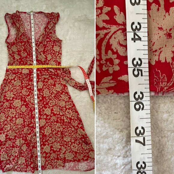 Soprano Red and Beige Floral Wrap Dress Womens Sz S - Picture 11 of 14